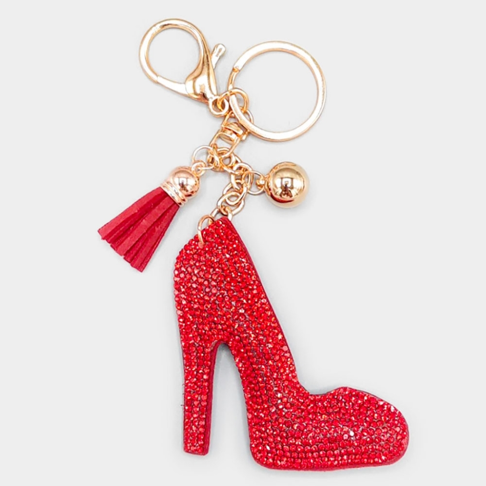 Stilleto High Heel Shoe Red Keychain Bag Charm Purse Fashion Accessory Bling